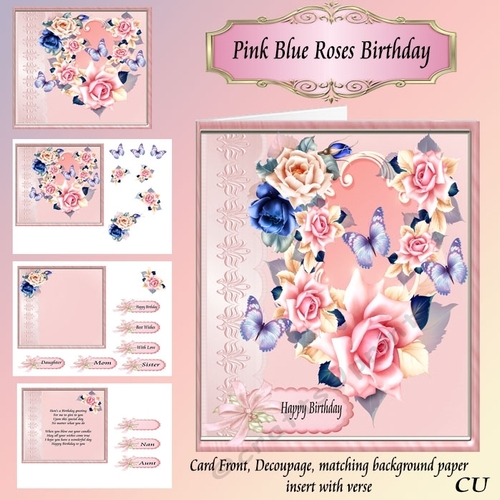 Pink Blue Roses Birthday Mini Kit