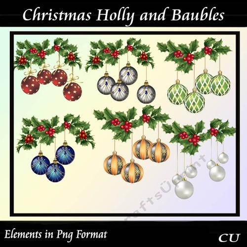 Christmas Holly and Baubles Png