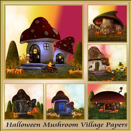 Halloween Mushroom Village Backgrounds