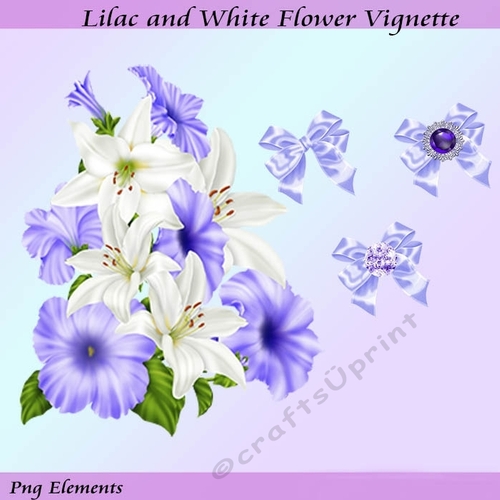 Lilac and White Flower Vignette with Gemmed Bows