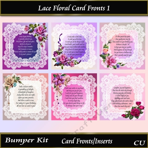 Lace Floral Card Fronts or Inserts Birthday