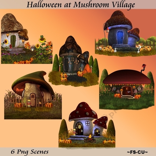 Halloween at Mushroom Village Png Scenes