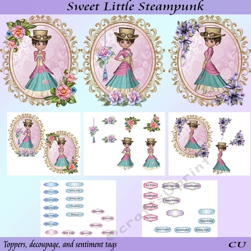 Sweet Little Steampunk Toppers/Card Fronts with decoupage and tags