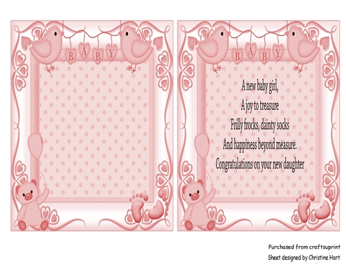Baby Girl Pink Bird toppers and verse