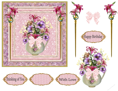 Birthday Flowers Topper with Decoupage 