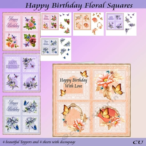 Happy Birthday Floral Squares Kit