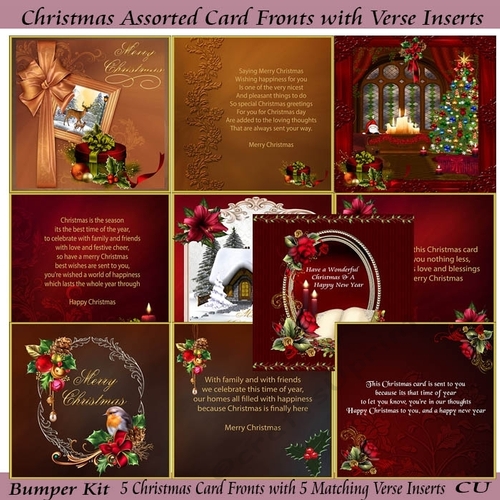 Christmas Assorted Card Fronts with 5 Matching Verse Inserts Bumper Kit