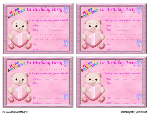 1st Birthday Party Invitations Card