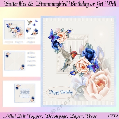 Butterlies and Hummingbird Birthday or Get Well Mini Kit