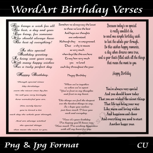 Word Art Birthday Verses