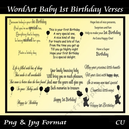 Word Art Baby 1st Birthday Verses