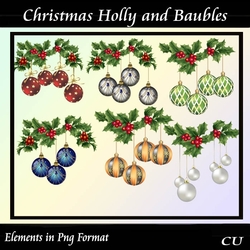 Christmas Holly and Baubles Png