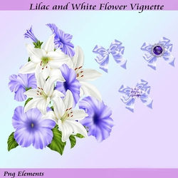 Lilac and White Flower Vignette with Gemmed Bows