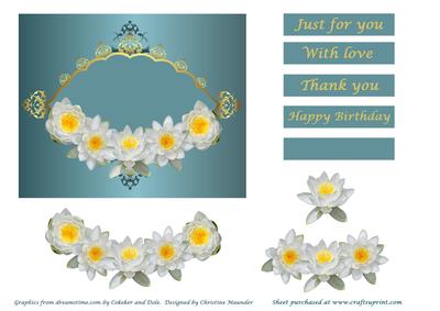 White Water Lilies on Blue and Gold Frame