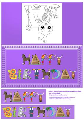 Animal Alphabet Birthday Card with Back Page Colour In
