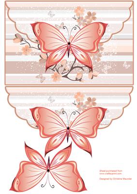 Cherry Blossom, Butterfly Envelop Card - Apricot Tones