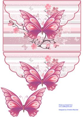 Cherry Blossom, Butterfly Envelop Card - Pink Tones