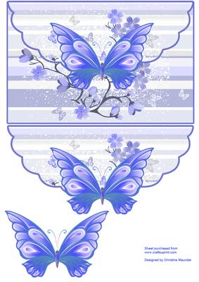 Cherry Blossom, Butterfly - Envelop Card - Blue Tones