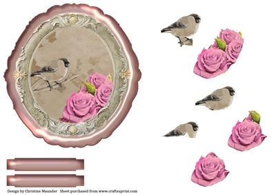 Vintage Roses and Bird - Dusk Pink