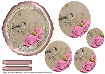 Vintage Roses and Bird - Pyramid - Dusk Pink