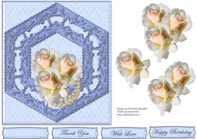 White Roses on Blue Lace