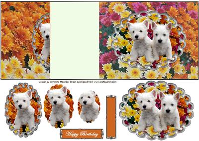 Westie Pups in the Flowers - No Hole Fold Back