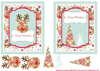 Christmas Reindeer and Trees with Blue Border
