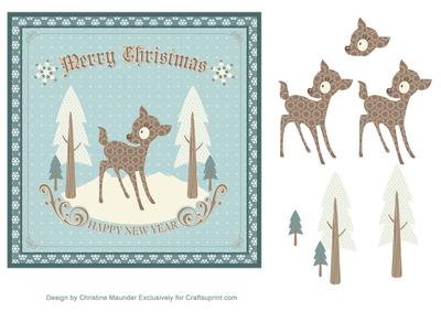 Cute Christmas Deer on Blue Background