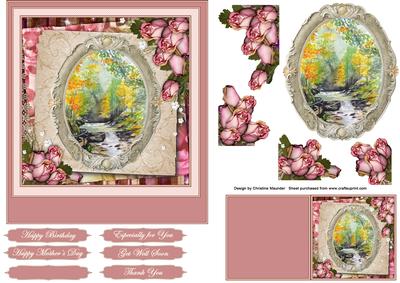 Vintage Roses and Stream Scene
