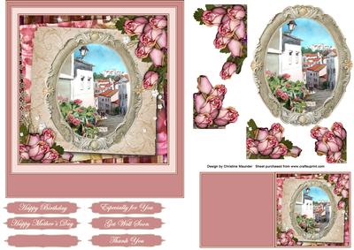Vintage Roses and Village Scene