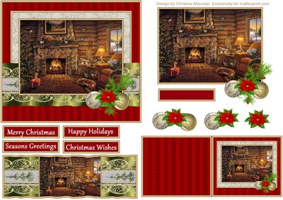 Christmas Fireplace - Mountain Lodge