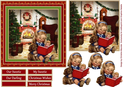 Sweet Christmas Girl and Puppy
