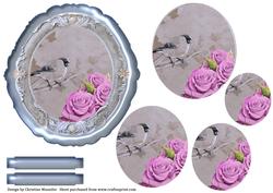 Vintage Roses and Bird - Pyramid - Blue Tones