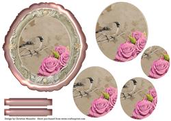 Vintage Roses and Bird - Pyramid - Dusk Pink