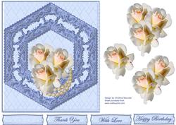 White Roses on Blue Lace