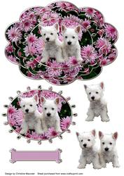 Westie Pups in the Flowers