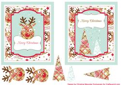 Christmas Reindeer and Trees with Blue Border