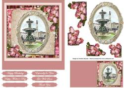 Vintage Roses and Fountain Scene
