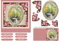 Vintage Roses and Stream Scene