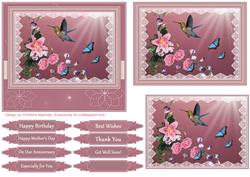 Roses, Hummingbird and Butterflies