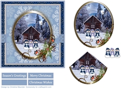 Blue Winter Christmas Scene - Snowmen