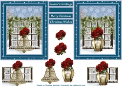 Christmas Window - Roses - Blue