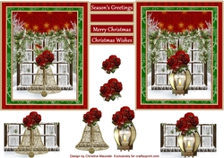 Christmas Window - Roses - Red