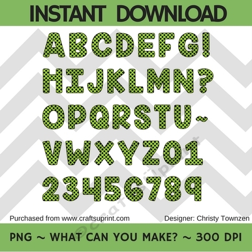 Spooky Green & Black Polka Dotted Digital Alphabet & Number Set