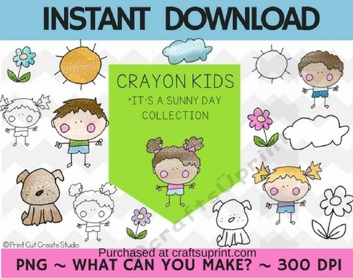 Crayon Kids Its a Sunny Day Clipart Collection ~ Commercial Use*