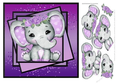 CUTE ELEPHANT NEW BABY GIRL - PURPLE