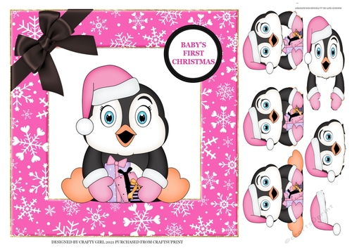FIRST CHRISTMAS PENGUIN - 8X8 - PINK