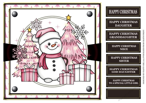 PINK SNOWMAN WITH CHRISTMAS TREES