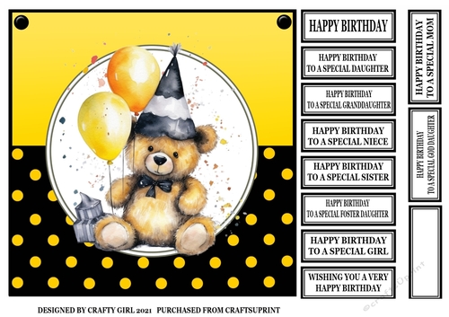 BLACK YELLOW BIRTHDAY BEAR
