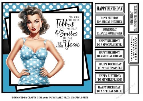 BLUE POLKA DOT PIN UP GIRL